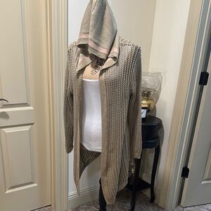 Beige Knit Open Front Cardigan